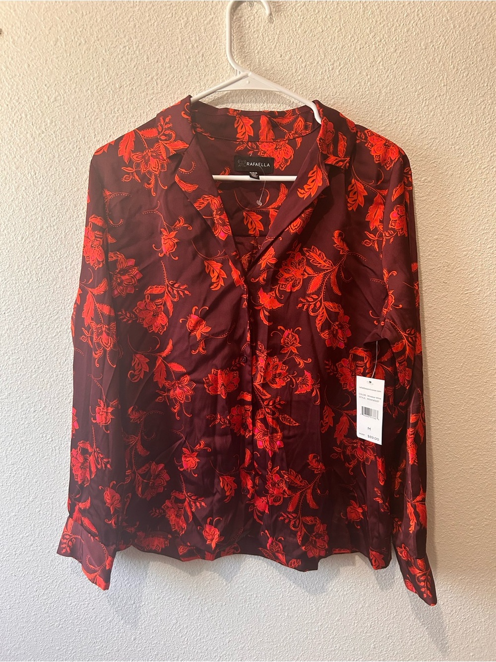 Rafaella Burgundy Blouse with Red Floral Print